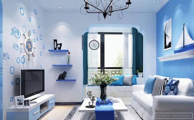 Въздушен син цвят в дизайна на хола 1
