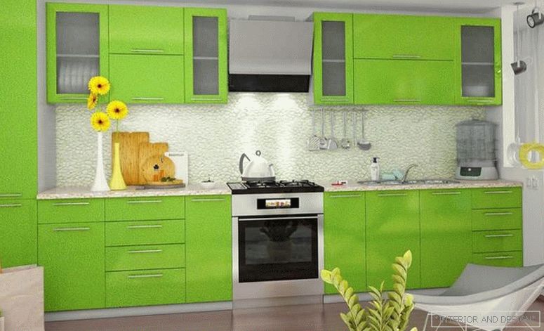 Снимка на кухнята в светлозелен цвят 1