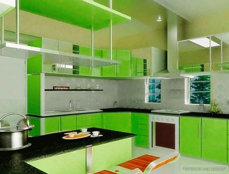 Снимка на кухнята в светло зелен цвят 2